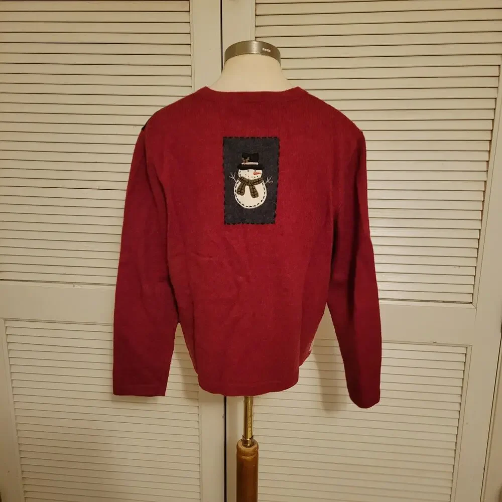 Cottagecore Patchwork Snowman Embroidered Zip Up Cardigan Sweater Large Ramie-Wo